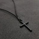 Colar Masculino De Couro Preto Tribal Cruz Regulável Premium