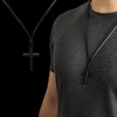 Colar Masculino De Couro Preto Tribal Cruz Regulável Premium