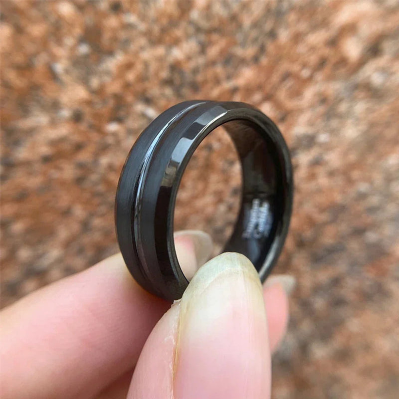 Anel Titânio Preto Fosco Aço Inox Escovado